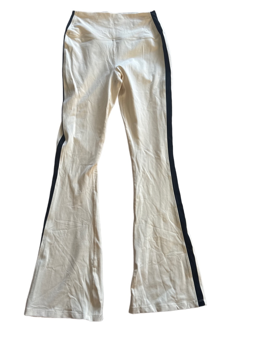 Splits59 Cream Flare Leggings with Black Side Stripe Large 32” inseam
